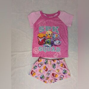 pink Shopkins "SPK Squad" girls' two-piece pajama set T shirt & Shorts Size 4t